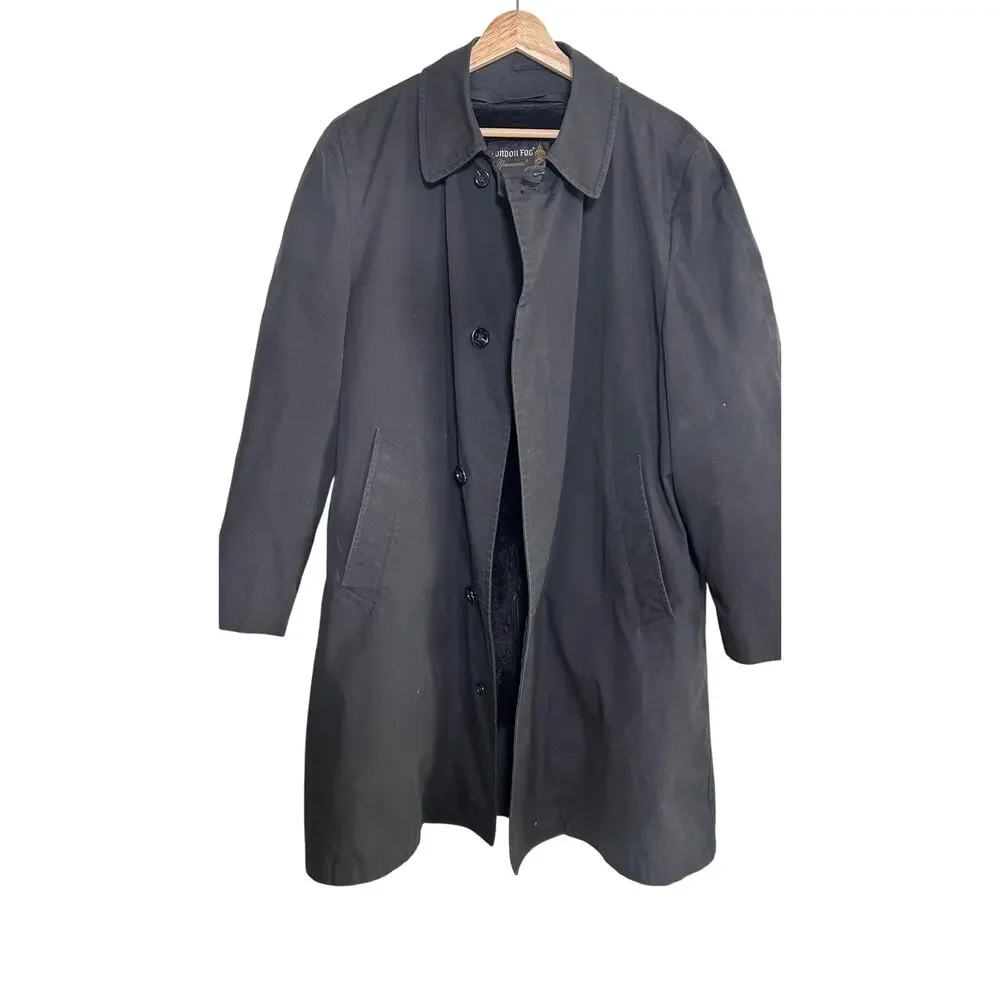 London Fog Maincoats Trench Coat Mens Black 48R Classic Raincoat Overcoat